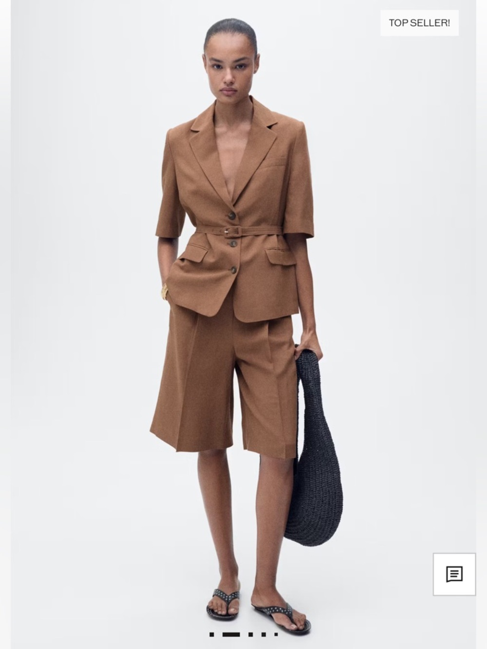 Mango Linen Tailored Brown Bermuda Shorts